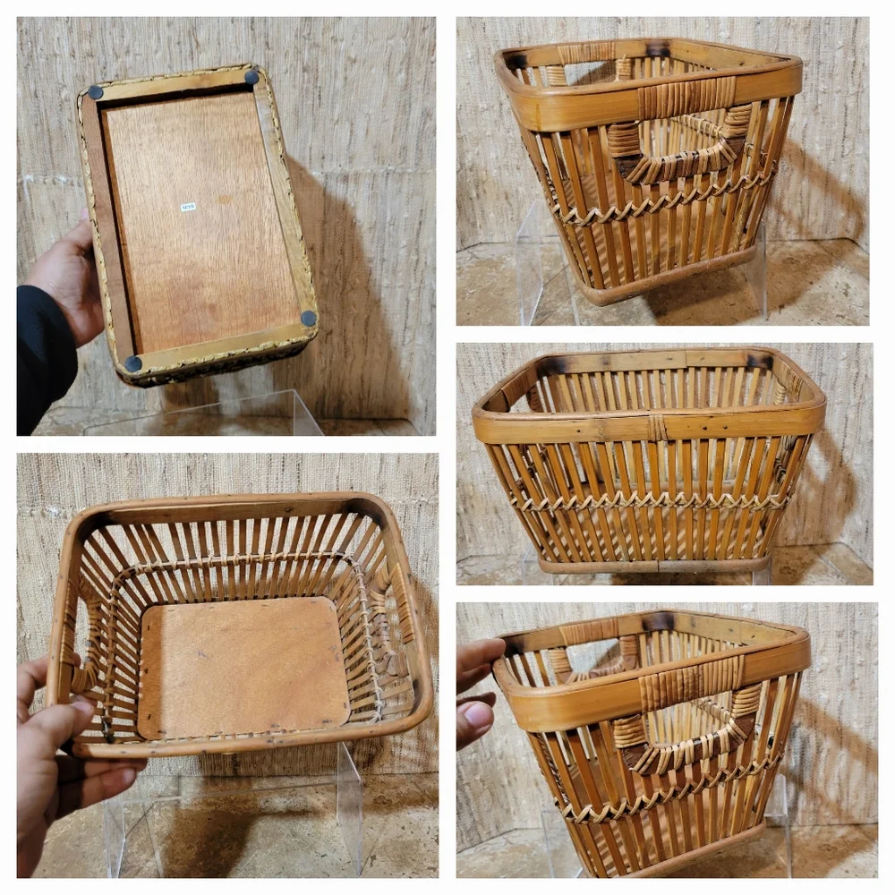 Handmade Vintage Bamboo Slatted Basket